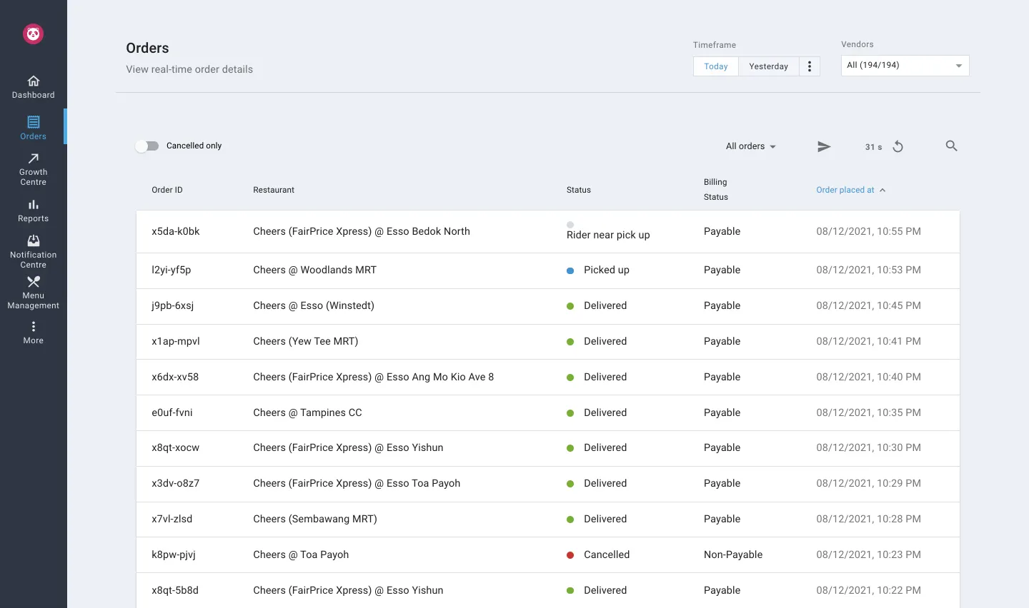 Phase 1 — Orders page with base Material-UI components